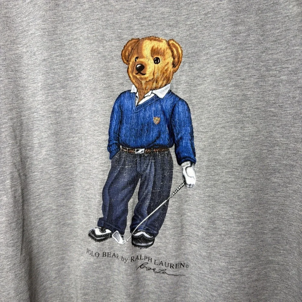 Vintage 90s Polo Ralph Lauren Mens T Shirt Golf Polo Bear Gray S rare